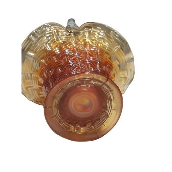 Carnival Glass Basket Candy Dish Basketweave Applied Clear Handle 6" - Picture 7 of 10